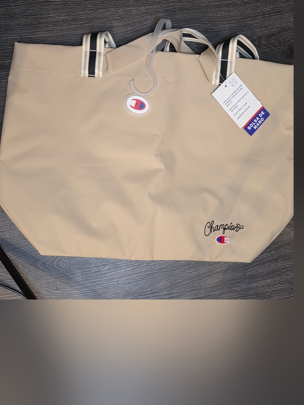 Champion Beige Tote with Striped Shoulder Handles